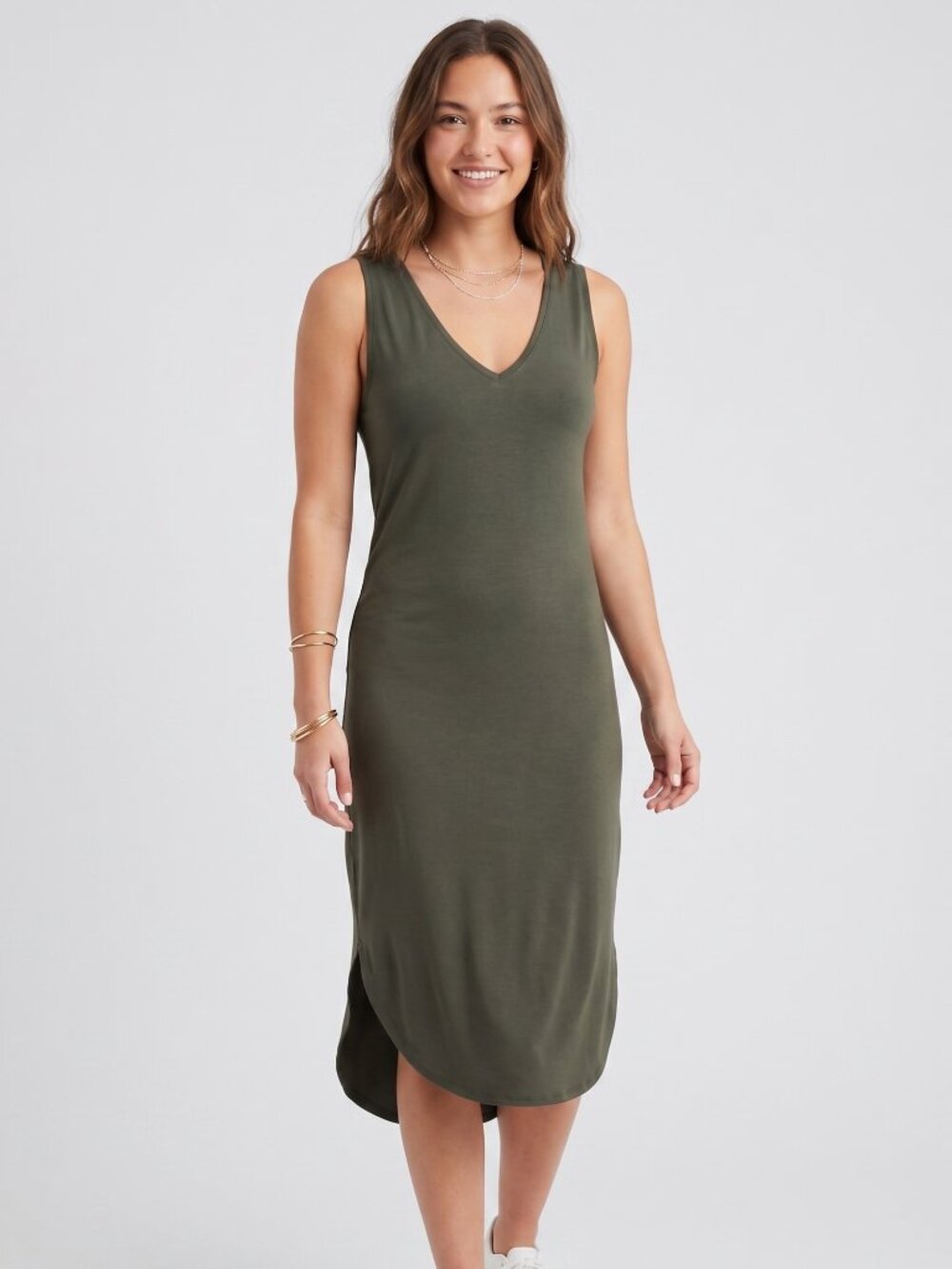NWT | Aerie Olive Green V-Neck Sleeveless Shift Midi Dress Small